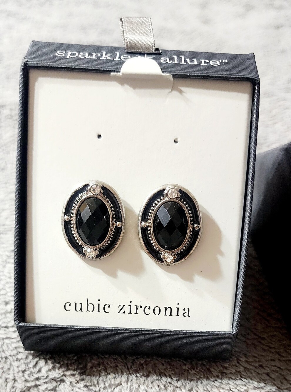 Sparkle Allure Black Oval Cubic Zirconia Earrings